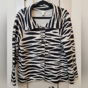 Gorgeous Chicos Black and Light Gray Zebra Aninal Print Sweater Cardigan…